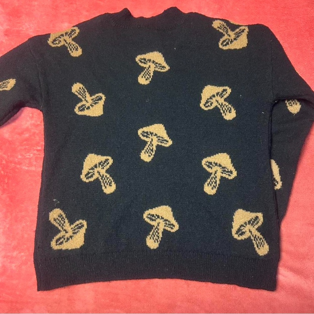 Black Sweater with Gold Mushroom Pattern